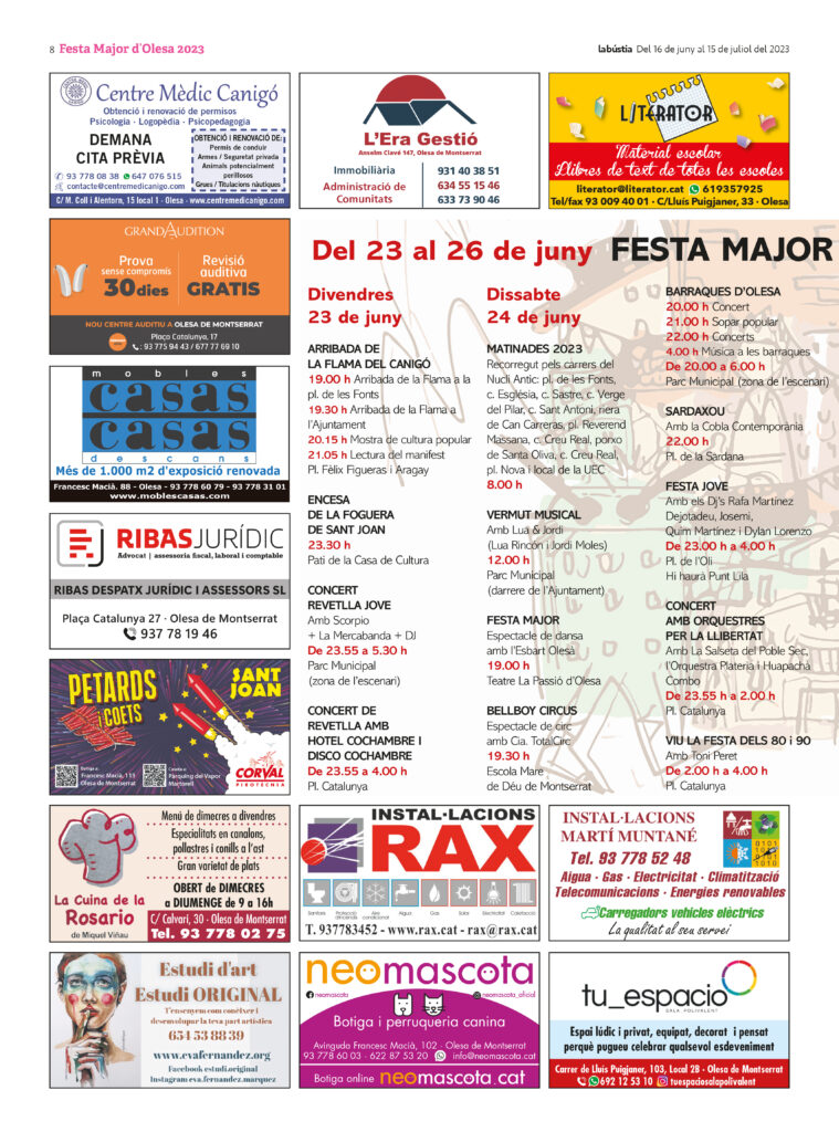 La Bustia programa actes Festa Major Olesa 2023 1