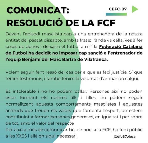 La Bustia comunicat resolucio FCF EFO Olesa