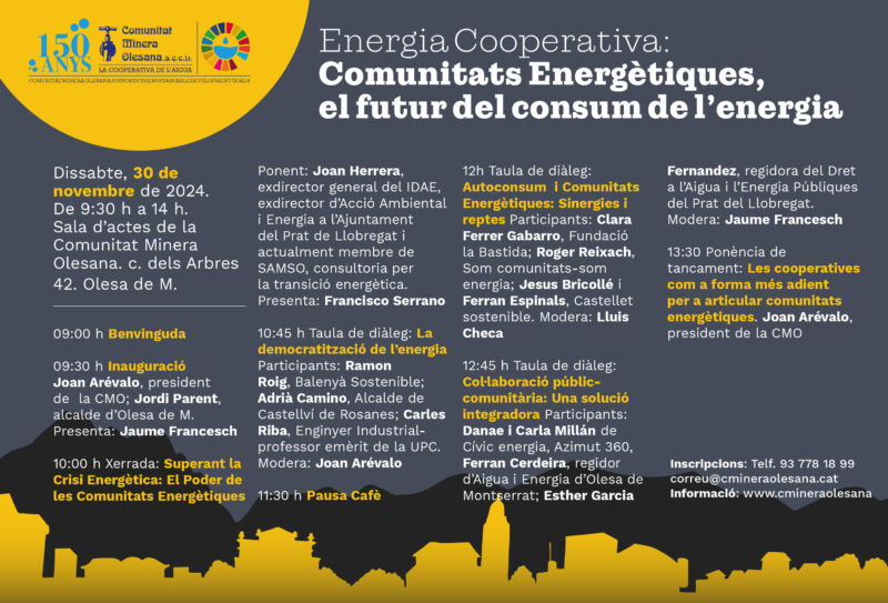 La Bustia cartell programa jornada energia cooperativa Comunitat Minera Olesana 30 novembre 2024