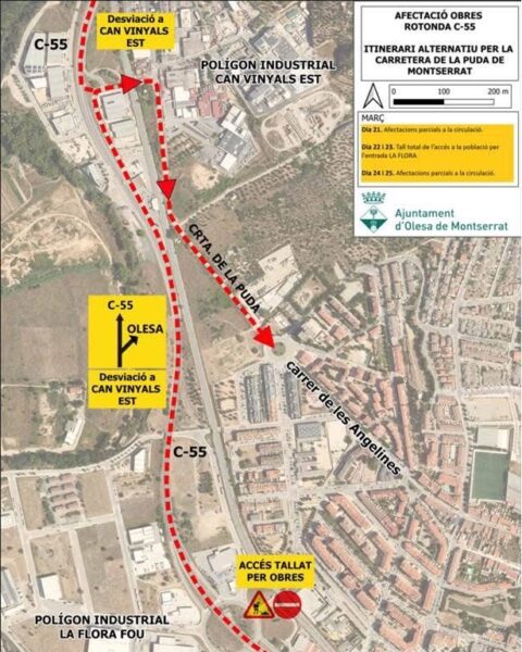 La Bustia planol tall obres i alternativa entrada Olesa 2025
