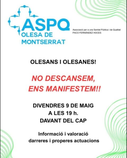 La Bustia cartell concentracio CAP Olesa 9 maig