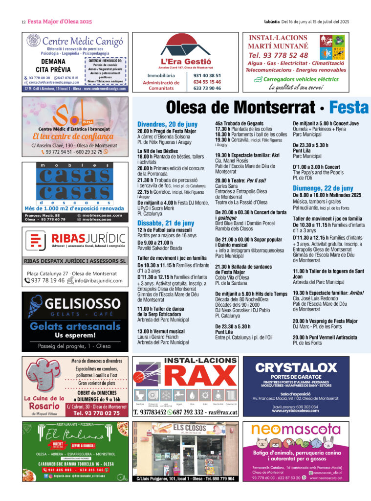 La Bustia actes Festa Major Olesa 2025 1