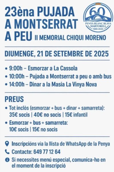 La Bustia cartell Pujada a Montserrat i dinar Penya Espanyol Martorell 2025