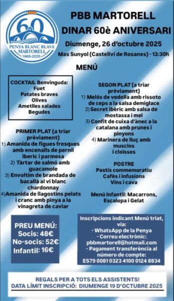 La Bustia cartell dinar 60 aniversari Penya Blanc Blava Martorell