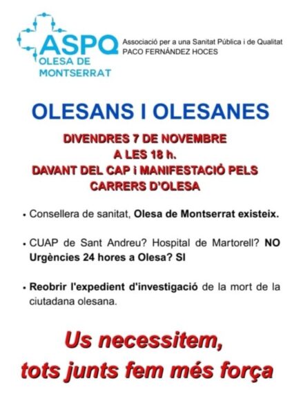 La Bustia cartell concentracio i manifestacio Olesa