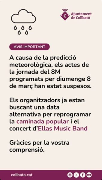 La Bustia cartell suspesos actes 8M 2026 Collbato