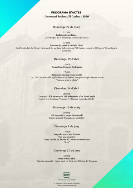 La Bustia programa actes centenari edifici El Casino Sant Andreu de la Barca fins juny 2026