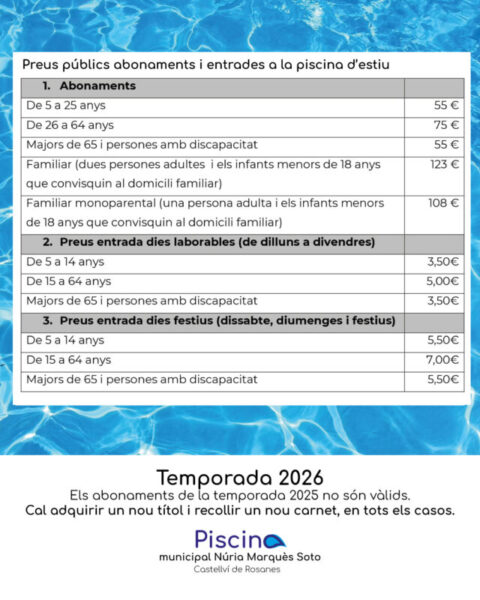La Bustia piscina Castellvi 2026