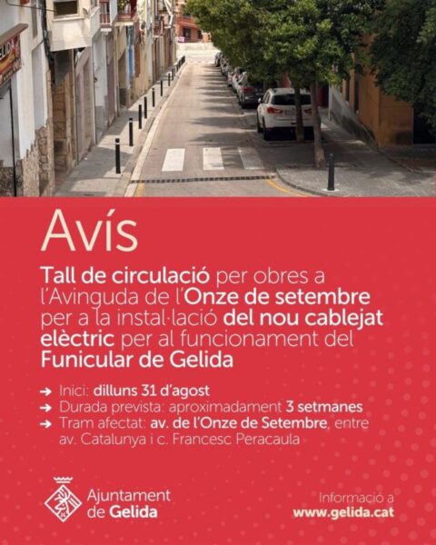 La Bustia cartell avis obres cablejat Funicular Gelida