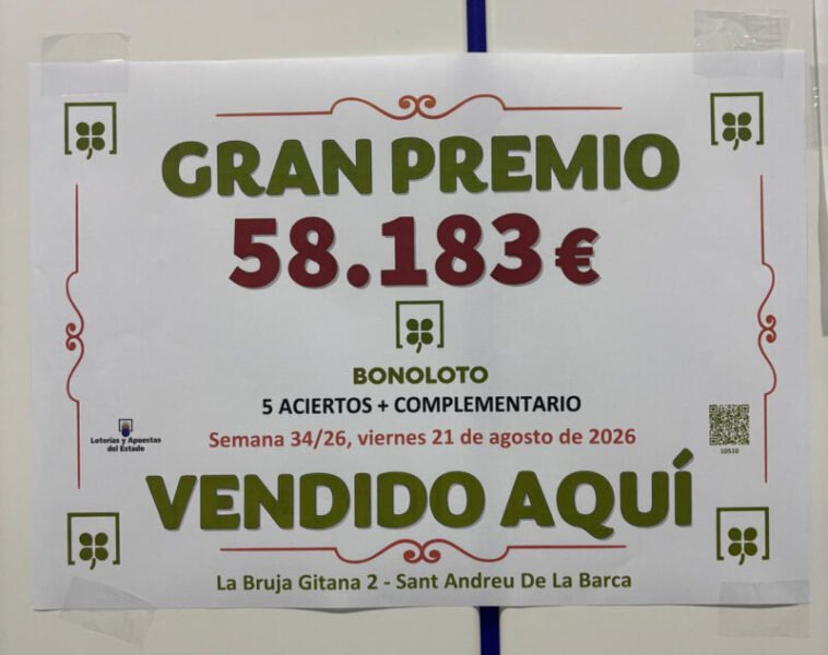 La Bustia segon premi Bonoloto 21 agost 2026 Sant Andreu